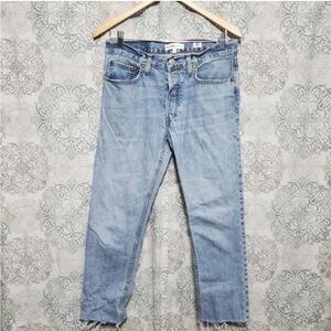 Re/Done relaxed ankle crop jeans high rise raw hem